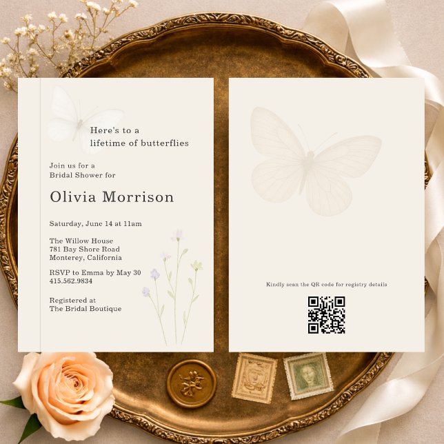 Lifetime of Butterflies QR Code Bridal Shower Einladung (Von Creator hochgeladen)