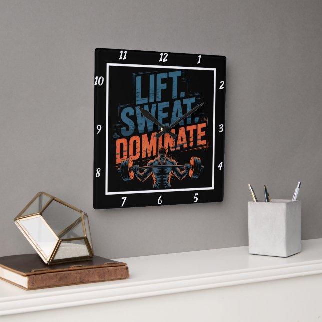 Lift Sweat Dominate Gym Motivation Quadratische Wanduhr (Büro)