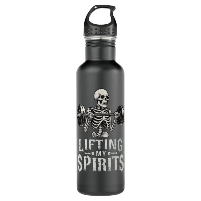 Lifting My Spirits Bodybuilding Skeleton Funny Gym Edelstahlflasche (Vorderseite)
