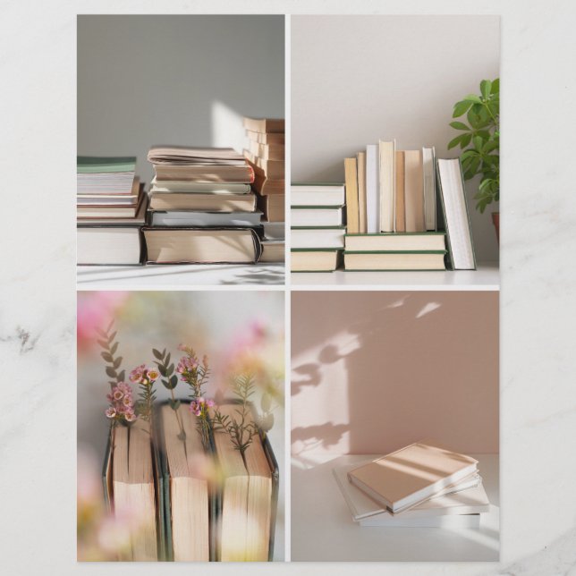 Light Academia Cozy Book Collage Scrapbook Paper (Vorderseite)