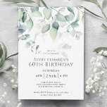 Light Airy Eukalyptus 60. Geburtstagsparty Einladung<br><div class="desc">Mit einer leichten und luftigen ätherischen Atmosphäre bietet diese attraktive 60. Geburtstagsfeier eine kaskadierende Eukalyptusgrün in Aquarellfarbe über Ihrem Text im klassischen Serifengesicht. Das Aussehen ist sorglos und macht Spaß, während eine elegante Aura erhalten bleibt. Personalisieren Sie die Textvorlage mit Ihren Ereignisdetails. Sie können diese Einladung für jedes Alter verwenden,...</div>