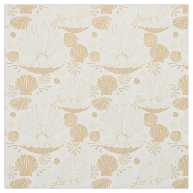 Light Airy Seashells Muster auf Weiß Stoff (Muster)