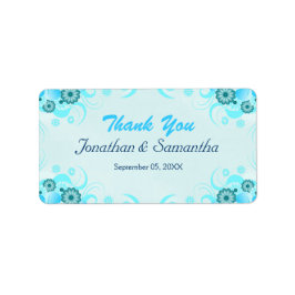 Light Aqua Blue Aquamarin Floral Medium Gastgesche Adressaufkleber