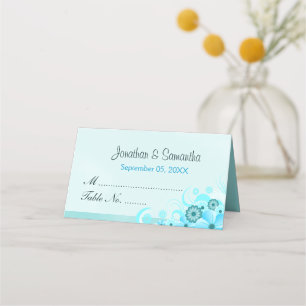 Light Aqua Blue Hibiskus Blütengedeckter Tisch Platzkarte
