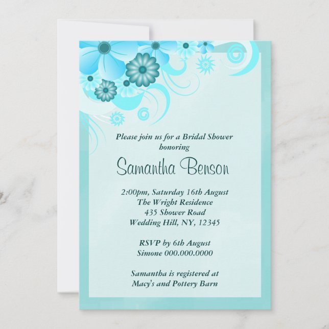 Light Aqua Blue Hibiskus Floral Brautparty Einladung (Vorderseite)