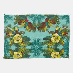 Light Aqua Magnolia Floral Print Serviette de cuis