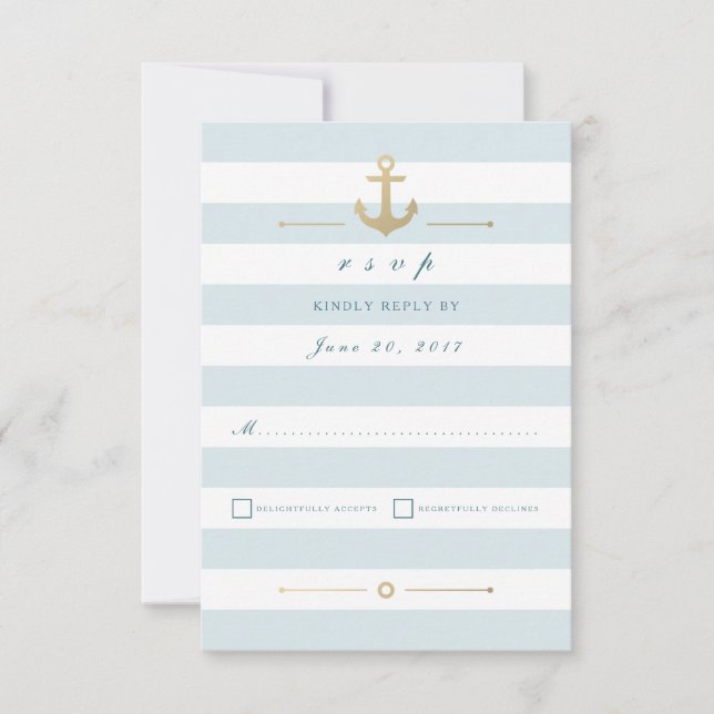 Light Aqua Strip Nautic Response RSVP Card Karte (Vorderseite)