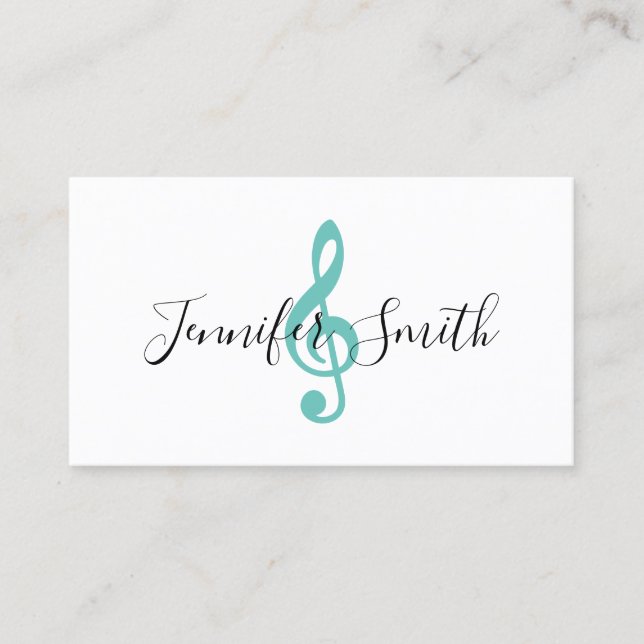 Light Aquamarin Treble Clef Musician Instructor Visitenkarte (Vorderseite)