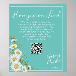 Light Aquamarin & White Daisies Honeymoon Fund Poster