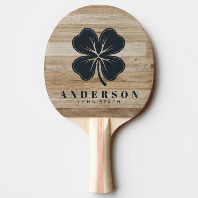 Light Ash Wood Four Leaf Clover with Name Tischtennis Schläger (Rückseite)
