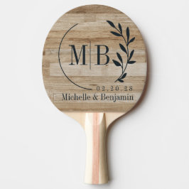 Light Ash Wood Leaf Wedding Monogram Tischtennis Schläger