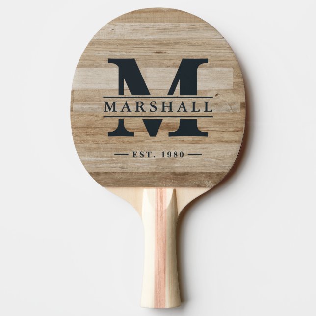Light Ash Wood Monogram & Name Overlay Tischtennis Schläger (Rückseite)