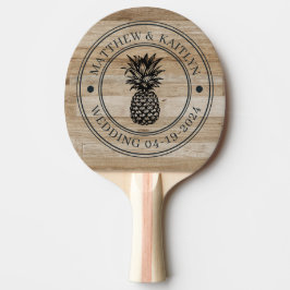 Light Ash Wood Pineapple Wedding Crest & Names Tischtennis Schläger