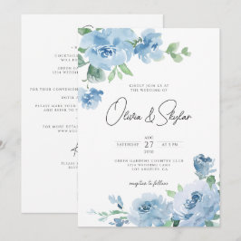Light Baby Blue Botanical QR in einer Hochzeit Einladung