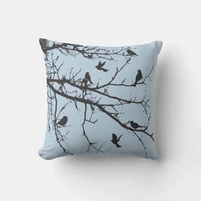 Light Baby Blue Bucolic Landschaft Kissen (Vorderseite)