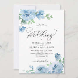 Light Baby Blue Elegante Botanische Hochzeit Einladung