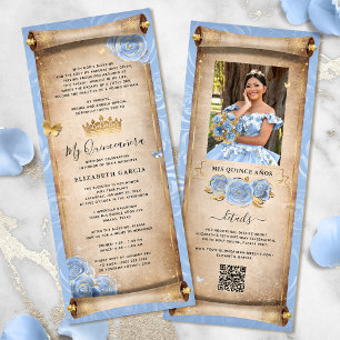Light Baby Blue Gold Quince Scroll Einladungskarte