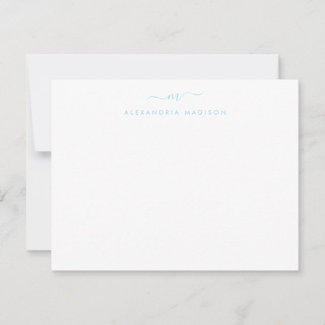 Light Baby Blue Script Monogram Swash Stationery Mitteilungskarte (Vorderseite)