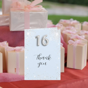 Light baby blue silber Glitzer Foto Sweet 16 Dankeskarte