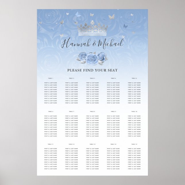 Light Baby Blue Silver Crown Blumenstempel Poster (Vorne)