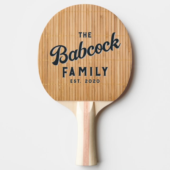 Light Bamboo Mat Retro Family Name & Year Tischtennis Schläger (Vorderseite)