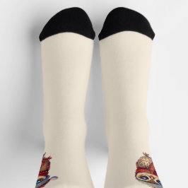 Light Beige Niedlich Owl mit Red Christmas Hat Soc Socken