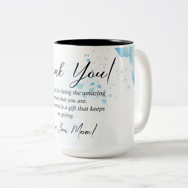 Light Blu Floral Danke Mom Geschenke Idee Zweifarbige Tasse (VorderseiteRechts)