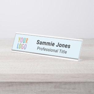 Light Blue 2x8 Schreibtisch Name Plakat mit Firmen Schreibtischnamensplakette