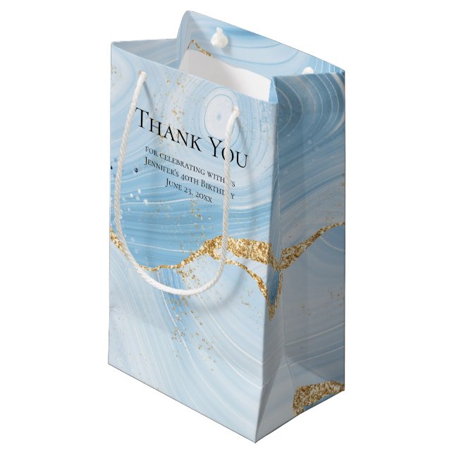 Light Blue Agate mit Gold Glitzer Vielen Dank Kleine Geschenktüte (Vorderseite Schrägansicht)