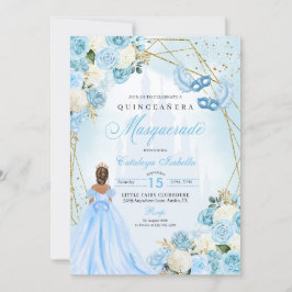Light Blue Ainderella Masquerade Quinceanera Einladung