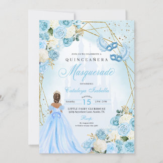 Light Blue Ainderella Masquerade Quinceanera Einladung
