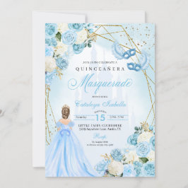 Light Blue Ainderella Masquerade Quinceanera Einladung