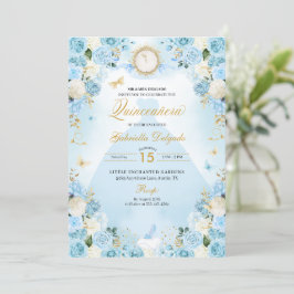 Light Blue Ainderella Princess Dress Quinceanera Einladung