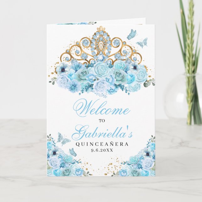 Light Blue Ainderella Tiara Quinceanera Programm (Vorderseite)