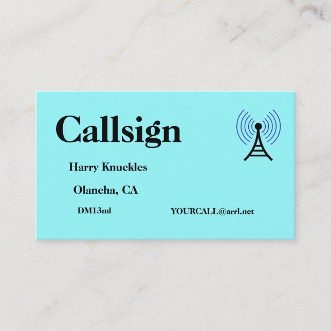 Light Blue Amateur Radio Call Sign Visitenkarte (Vorderseite)