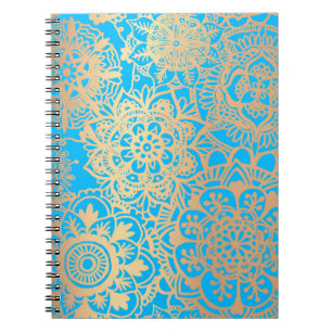 Light Blue and Gold Floral Mandala Pattern Notizblock