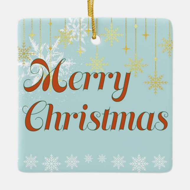 Light blue and Gold Merry Christmas  Keramikornament (Vorderseite)