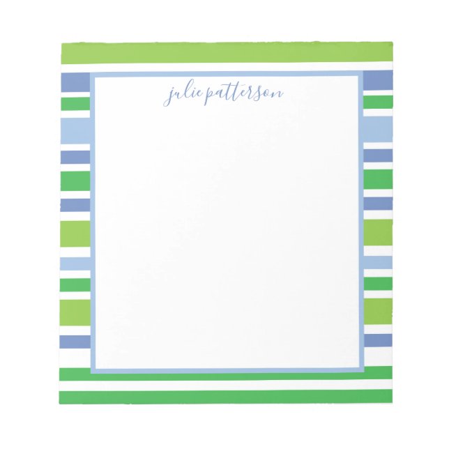 Light Blue and Green Strip Notepad Notizblock (Vorderseite)