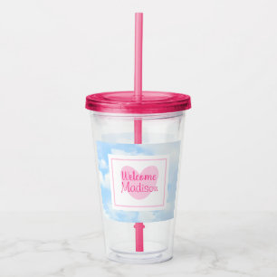 Light Blue and Pink Heart Baby Girl Dusche Acryltrinkbecher