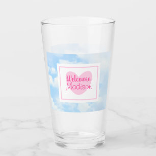 Light Blue and Pink Heart Baby Girl Dusche Glas