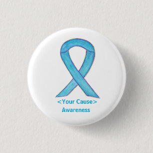 Light Blue Awareness Ribbon Custom Art Button Butt