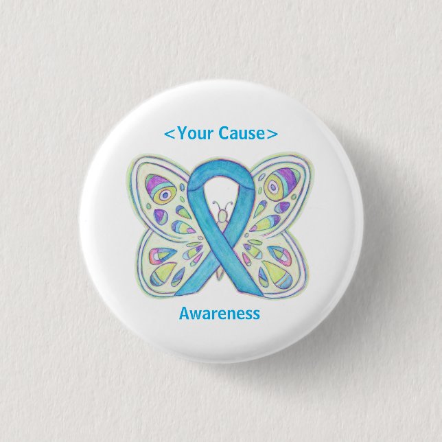 Light Blue Awareness Ribbon Custom Art Button Butt (Vorderseite)