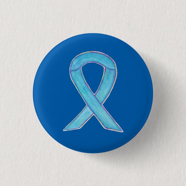 Light Blue Awareness Ribbon Custom Art Button Butt (Vorderseite)