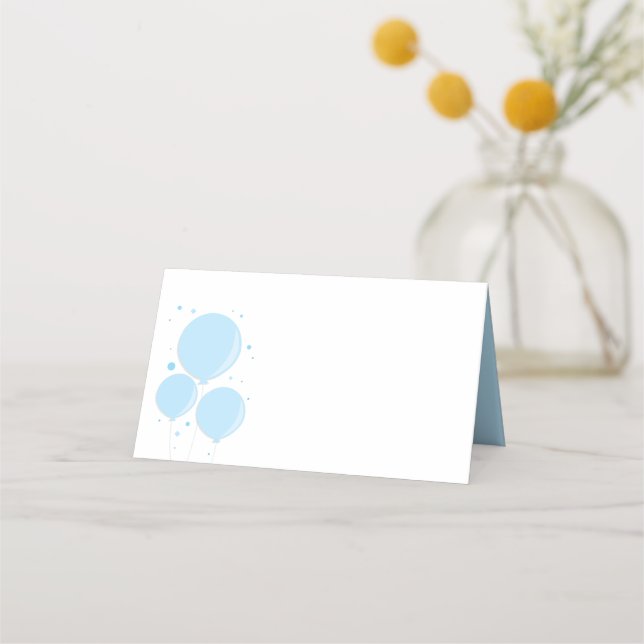 Light Blue Balloons Baby Dusche Platzkarte (Vorderseite)