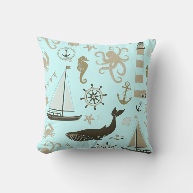 Light Blue Beach Seepferd Anchor Kissen (Vorderseite)
