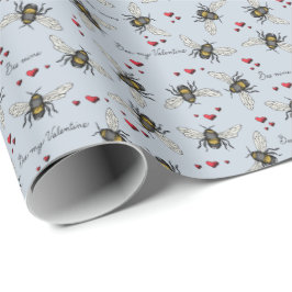 Light Blue Bee Mine/Be My Valentine Bees & Hearts Geschenkpapier