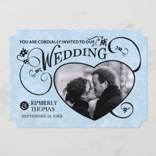 Light Blue & Black Heart Foto Hochzeit Einladung