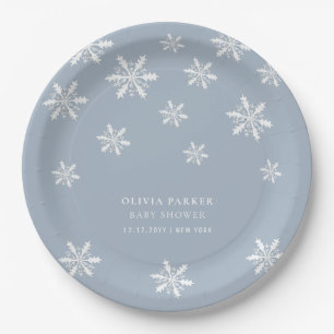 Light Blue Boho Winter Snowflake Babydusche Pappteller