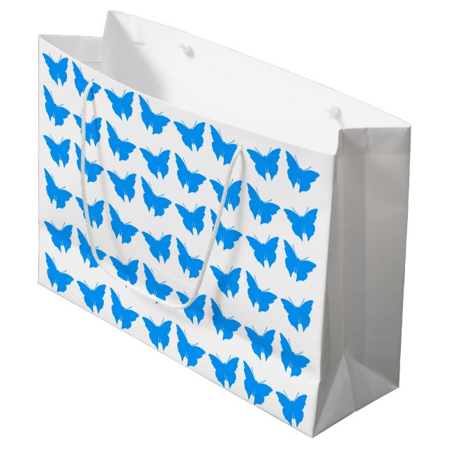 Light Blue Bold Mod Butterfets Große Geschenktüte (Vorderseite Schrägansicht)