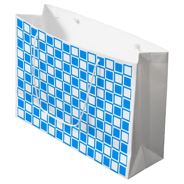 Light Blue Bold Mod Squares Große Geschenktüte (Vorderseite Schrägansicht)